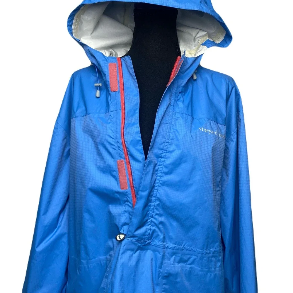 Vineyard Vines Men's Performance Rain Jacket XL Blue Hooded 1/2 Zip Lightweight - Picture 3 of 10
